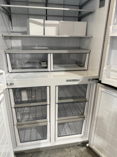 Factory second Fisher & Paykel 538L Quad Door Refrigerator with Ice and Water Black Stainless Steel  Model: RF605QNUVB1 - Second Hand Appliances Geebung